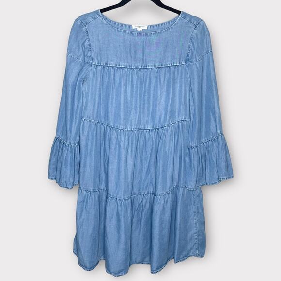 BEACHLUNCHLOUNGE Chambray Soft Lyocell Gianna Tiered Dress Size Small - Picture 2 of 5